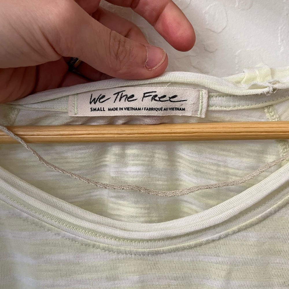 We the Free Free People Halo Cap Sleeve T-Shirt Stripe Neon Lime Combo - Picture 7 of 15